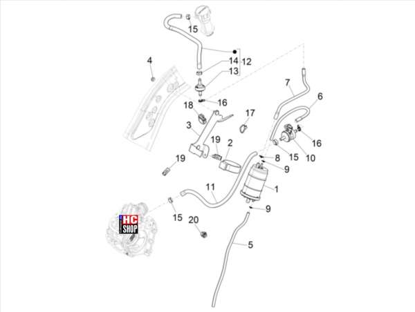VESPA GTS 125 SUPER E5 Fahrgestell Verdunstungsschutz-Anlage