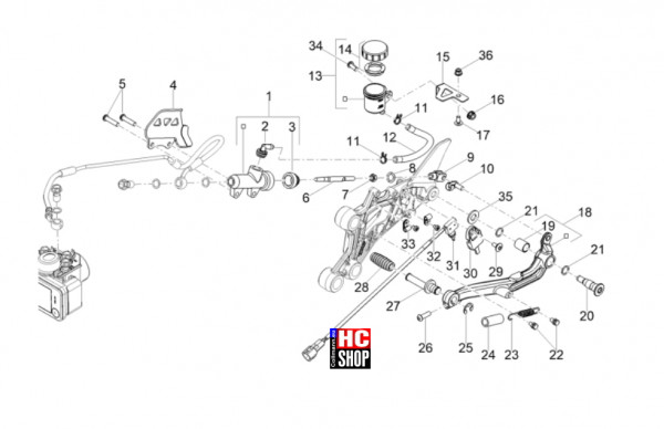 Moto Guzzi V100 Mandello Wind Tunnel E5+ - Bremsanlage - Hinterradbremspumpe