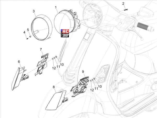 Vespa GTS 125 E5 Elektrische Anlage Vorderleuchten - Blinkleuchten
