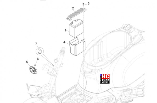Vespa GTS 125 E5 Super-Super Sport-Super Tech - Elektrische Anlage - Fernschalter-Batterie-Hupe