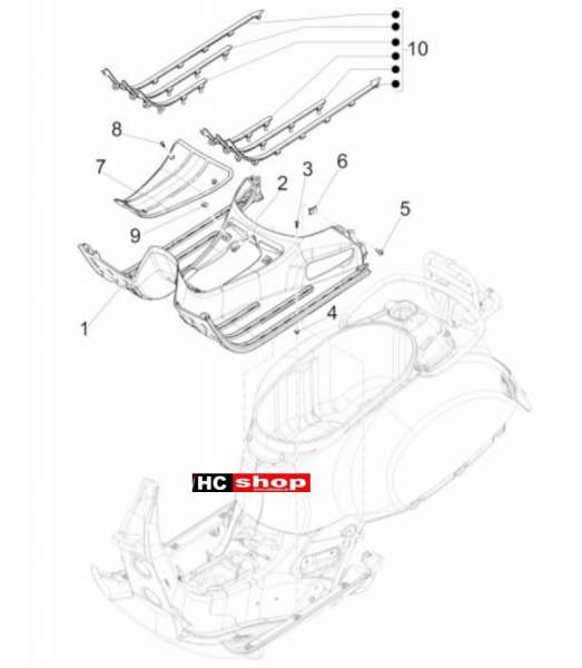 Vespa GTV 300 SEI GIORNI Fahrgestell Mittlere Verkleidung