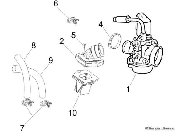 Gilera Vergaser, komplett - Ansaugstutzen Runner 50 SP