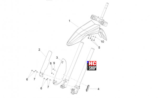 Aprilia RX 125 E5+ - Aufbau - Vorderes Schutzblech-Stütze