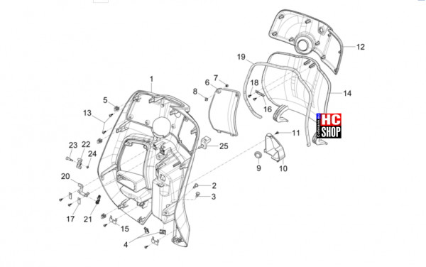 Vespa Sprint S 50 E5 - Fahrgestell-Karosserie - Vorderes Handschuhfach-Schild Rückseite