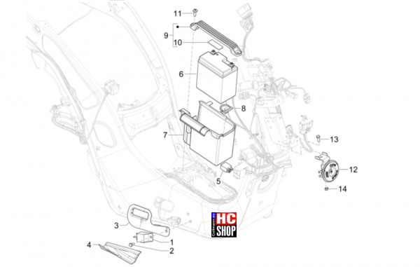 Vespa Primavera 50 E5 Officina 8 - Elektrische Anlage - Fernschalter-Batterie-Hupe