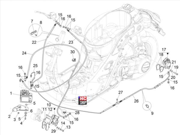 Vespa GTS 300 hpe E5 Bremsanlage Bremsschlauchen - Bremszangen (ABS)