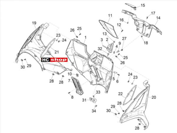 PIAGGIO MP3 300 HPE - 300 HPE SPORT Vorderes Handschuhfach - Schild-Rückseite