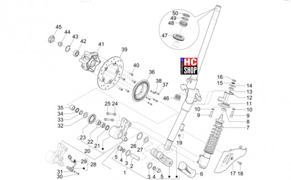Vespa Primavera 125 TECH E5 - Radaufhängungen - Gabel-Lenkerleitung-Steuersatz