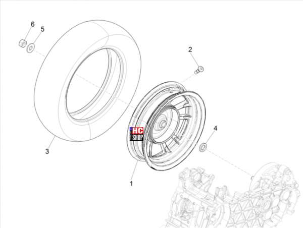 Vespa Primavera 125 E5 Radaufhängung Hinterrad
