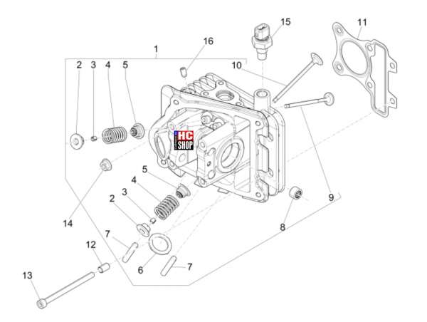 VESPA Sprint 50 E5 Motor Einheit Kopf - Ventil