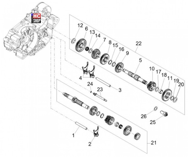 Aprilia Tuono 125 E5 Motor - Schaltgetriebe-Zahnräder