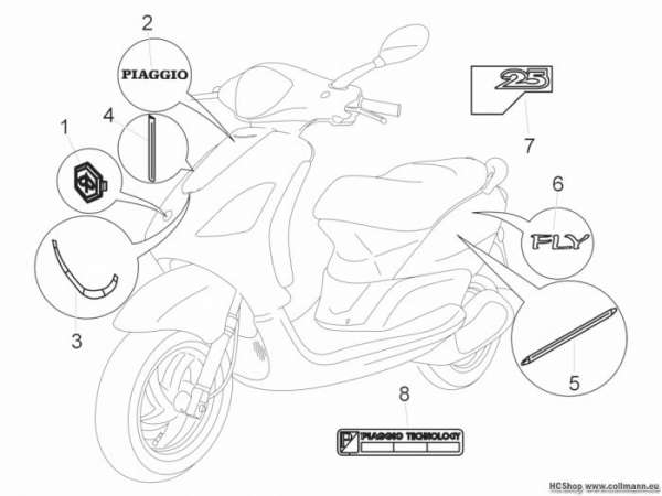 Piaggio Plaketten - Verzierungen Fly 50 4T