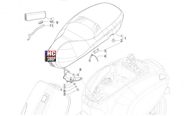 Vespa Primavera 50 TECH E5 - Fahrgestell-Karosserie - Sitzbank