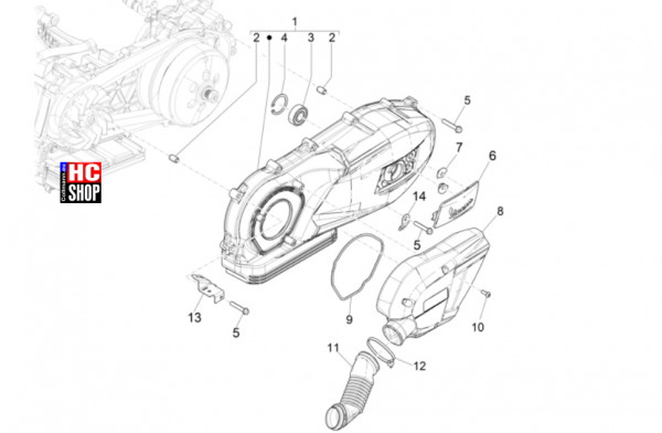 Vespa GTS 125 E5 Super-Super Sport-Super Tech - Motor - Kurbelwellendeckel-Kühlung Kurbelgehäuse