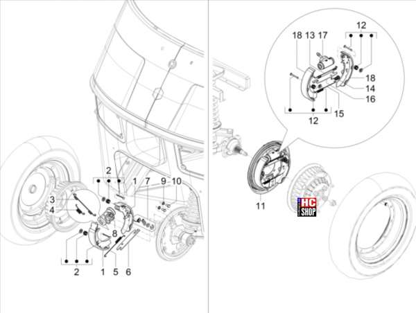 Piaggio Ape 50 2T E4 Bremsanlage Bremsbacken