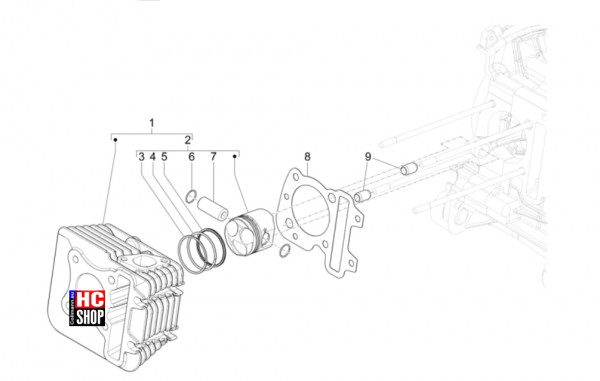 Vespa Primavera 50 E5 Officina 8 - Motor - Einheit Zylinder-Kolben-Kolbenstange