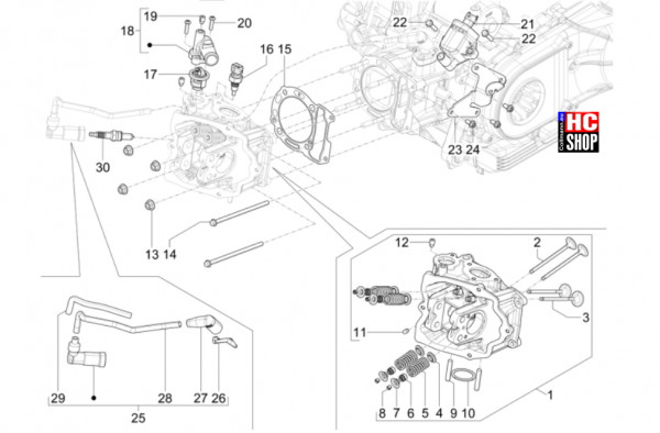Vespa GTS 310 E5+ Classic-Super-Super Sport - Motor - Einheit Kopf-Ventil