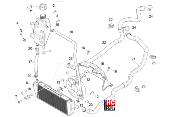 Piaggio MP3 310 HPE Sport E5+ - Fahrgestell-Karosserie - Kühlunganlage