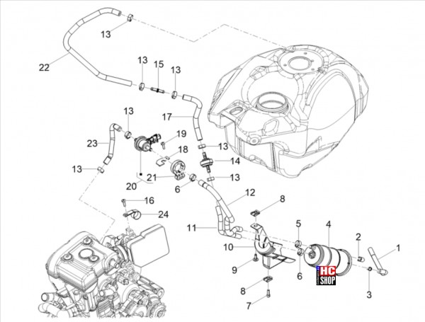 Aprilia RS 125 ABS E5 - Tank - Benzindampfrückführung