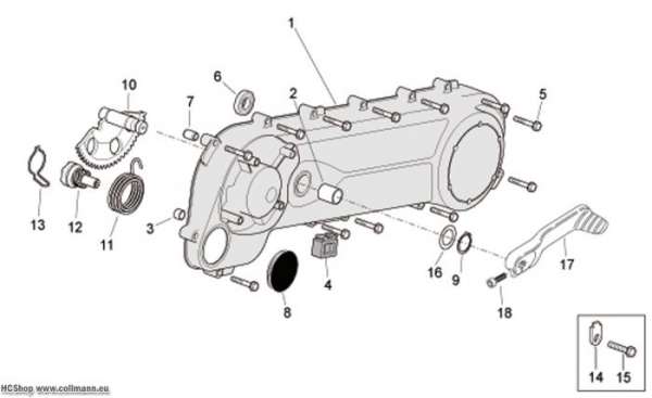 Aprilia Getriebedeckel Scarabeo 2T E2 eng.Piaggio 50