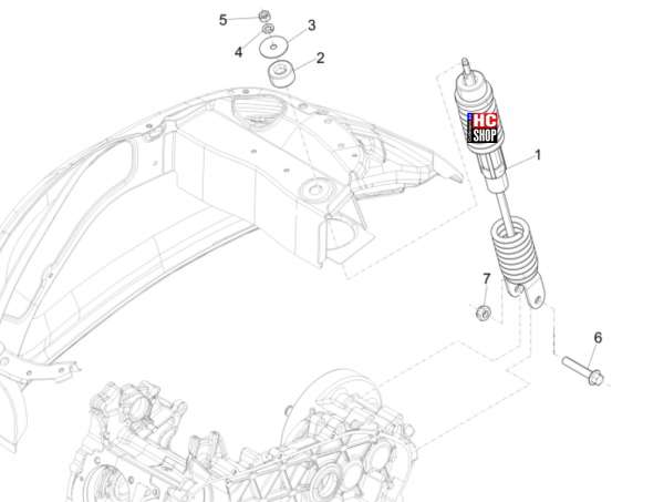 VESPA Sprint 50 E5 Hintere Radaufhängung - Stoßdämpfer