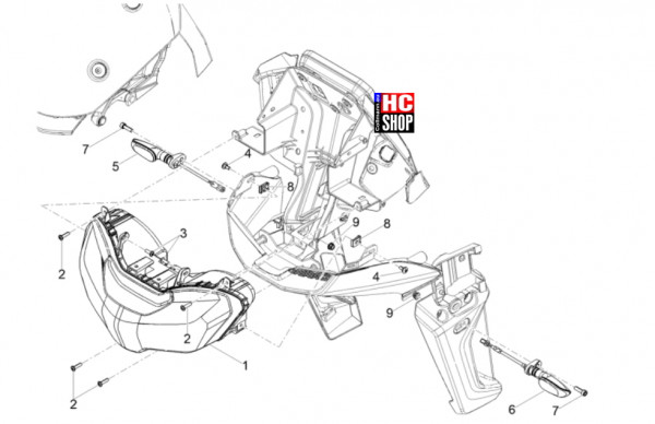 Moto Guzzi V100 Mandello Wind Tunnel E5+ - Vorderer Lichter-Instrumente - Vorderleuchten