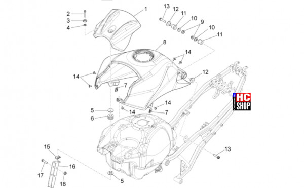 Aprilia Tuono 125 E5+ - Aufbau - Tankabdeckung