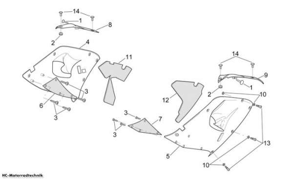 Aprilia Mittlerer Aufbau - Oberer Rümpfe RSV 1000