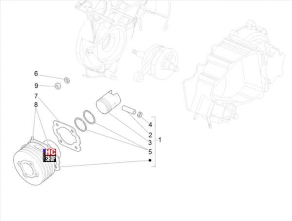 Piaggio Ape 50 2T E4 Motor Einheit Zylinder Kolben Kolbenbolzen