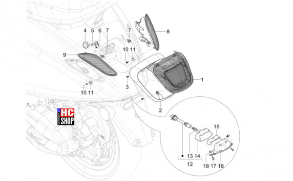 Vespa Primavera 125 TECH E5 - Elektrische Anlage - Hinterleuchten-Blinkleuchten
