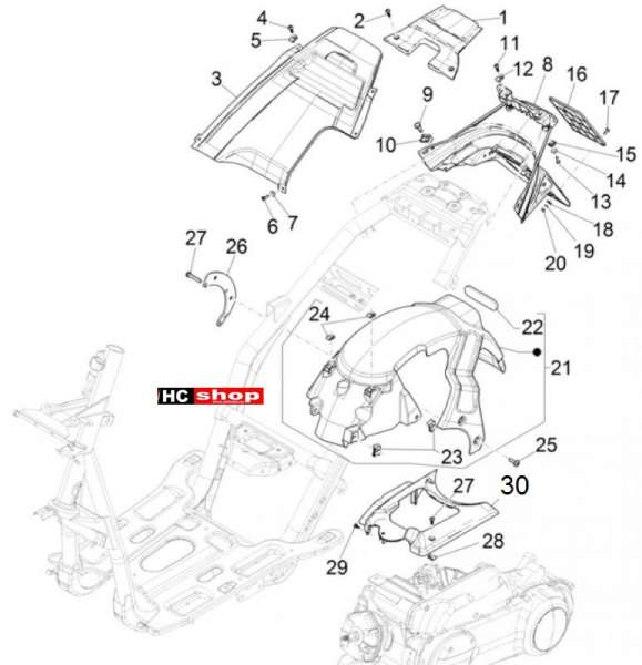 Piaggio NRG 50 2T E4 - Fahrgestell Hinterabdekung