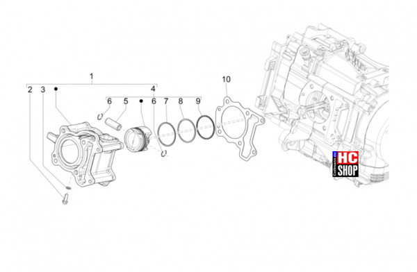 Vespa GTS 125 E5 Super-Super Sport-Super Tech - Motor - Einheit Zylinder-Kolben-Kolbenbolzen