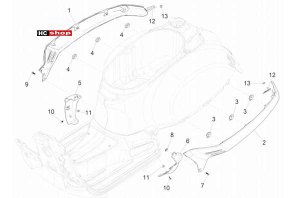 Vespa GTV 300 SEI GIORNI Fahrgestell Seitenabdeckung - Spoiler