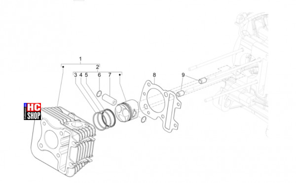 Vespa Primavera 50 TECH E5 - Motor - Einheit Zylinder-Kolben-Kolbenbolzen