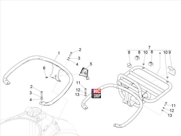 Vespa GTS 300 E5 Fahrgestell Hinterer Gepäckträger