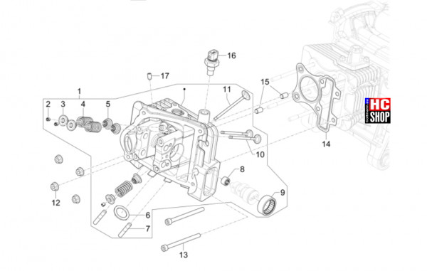Vespa Primavera 50 E5 Officina 8 - Motor - Einheit Kopf-Ventil