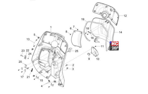 Vespa Primavera 50 E5 Officina 8 - Fahrgestell-Karosserie - Vorderes Handschuhfach-Schild Rückseite