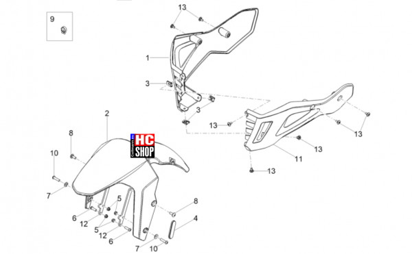 Aprilia Tuono 125 E5+ - Aufbau - Vorderes Schutzblech-Stütze