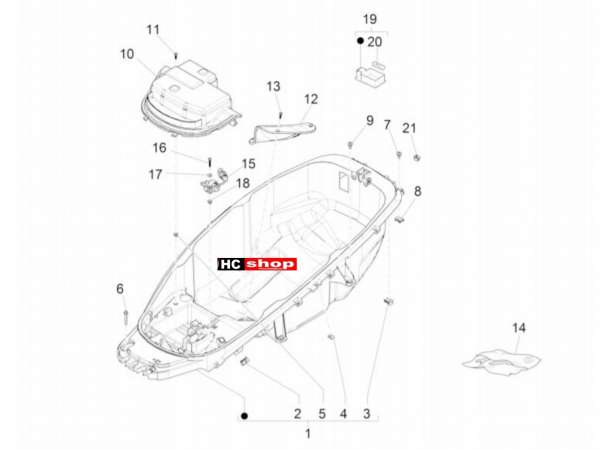 Piaggio MP3 350 Sport E4 ABS Fahrgestell Schutzhelmgehäuse